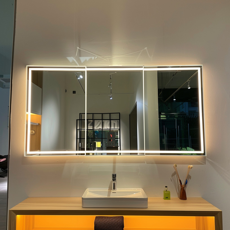 Porta armadio specchio intelligente con frigorifero tutte le luci LED in alluminio toccare aperto luci smogging
