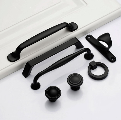 Massiccio singolo foro mobili accessori hardware cassetto armadio porta manico armadio nero americano tira